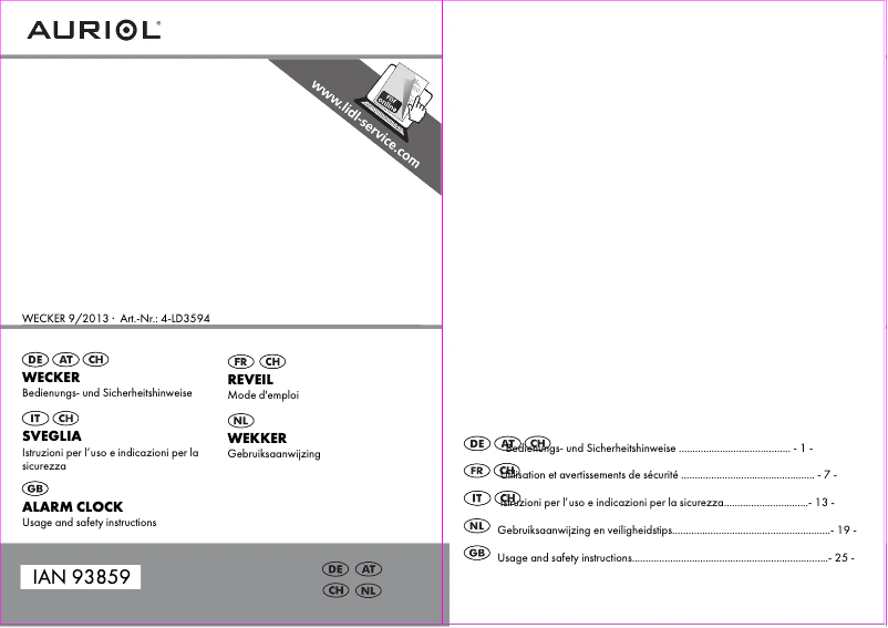 Page 1 de la notice Manuel utilisateur Auriol IAN 93859