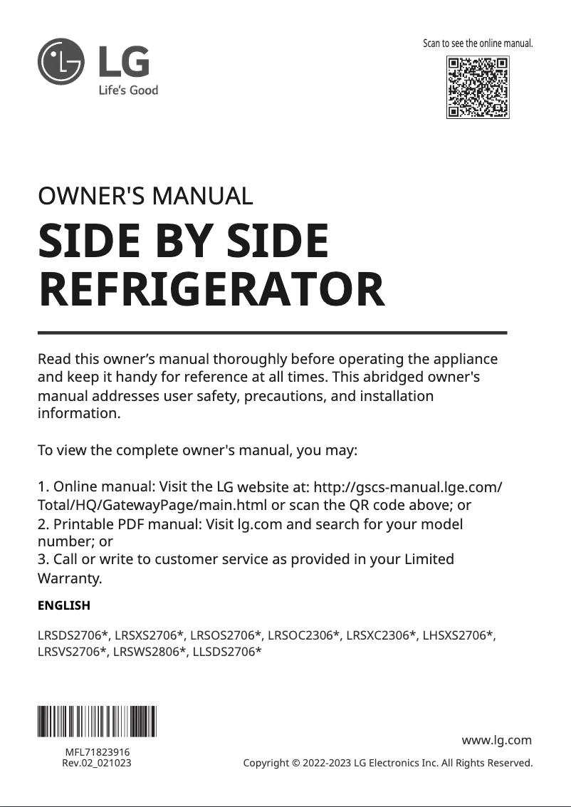 Image de la première page du manuel de l'appareil LRSVS2706S