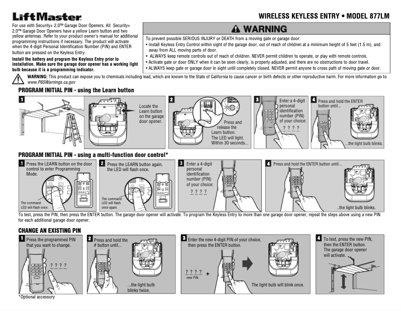 Page 1 de la notice Manuel utilisateur LiftMaster 877LM