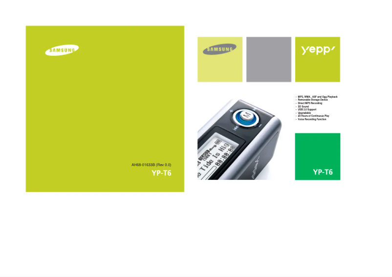 Page 1 de la notice Manuel utilisateur Samsung YP-T6Z