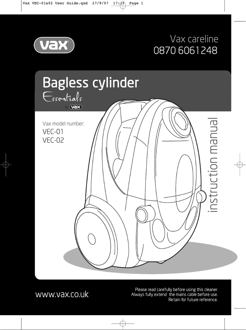 Página 1 del manual Manual de usuario Vax Essentials VEC-01