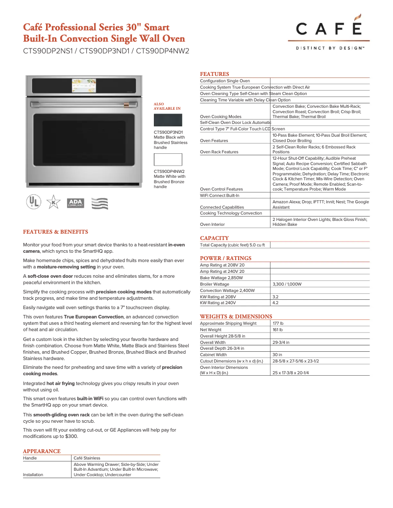 Página 1 del manual Ficha técnica GE CTS90DP3ND1