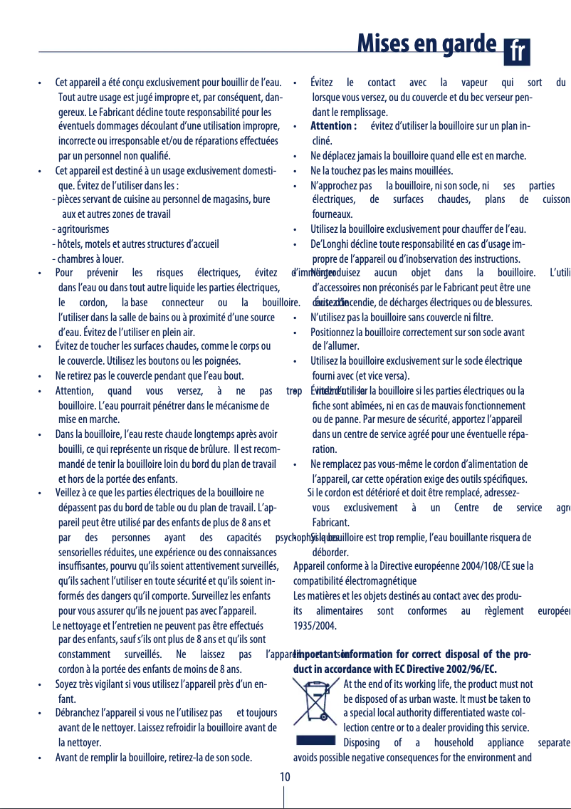 Page 1 de la notice Manuel utilisateur DeLonghi Brillante KBJ2001