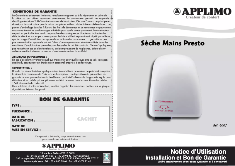 Página 1 del manual Manual de usuario Applimo Presto (6007)