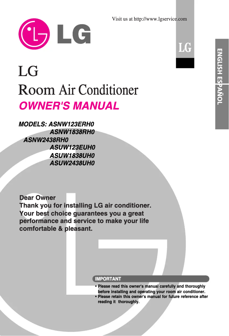Page 1 de la notice Manuel utilisateur LG ASUW123EUH0