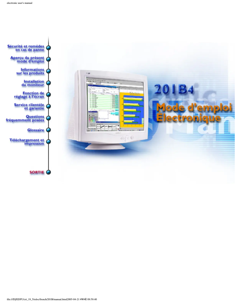 Page 1 de la notice Manuel utilisateur Philips 201B40