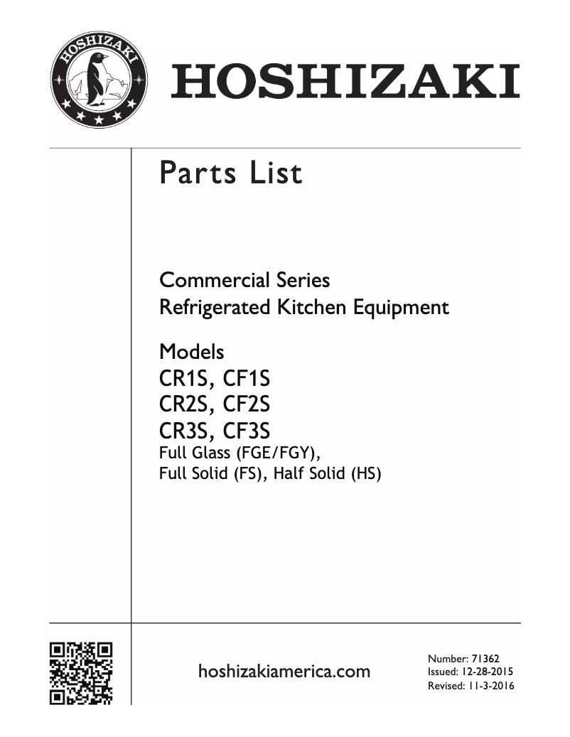 Page 1 de la notice Manuel utilisateur Hoshizaki Commercial CR2S-FGE