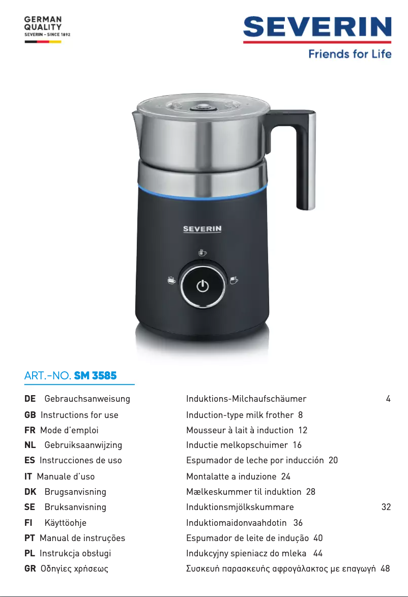 Page 1 de la notice Fiche technique Severin SM 3585