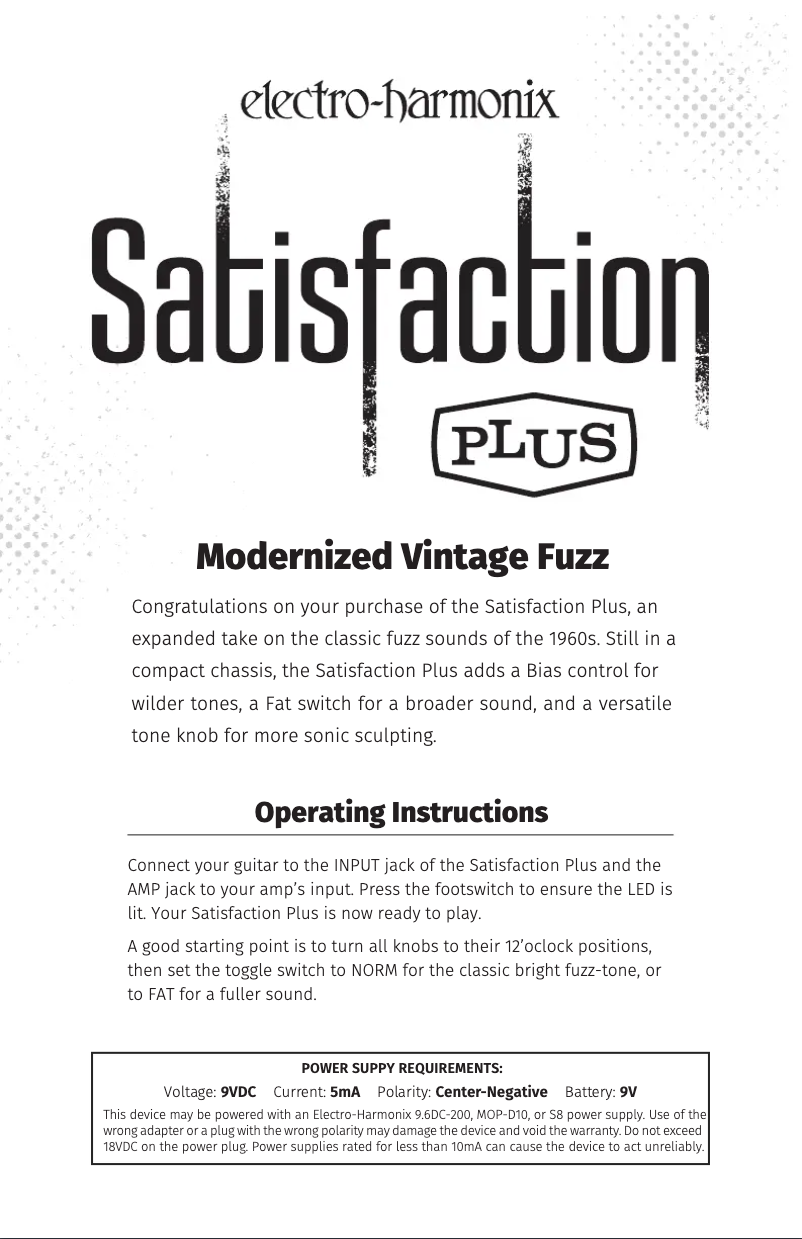 Image de la première page du manuel de l'appareil Satisfaction Plus