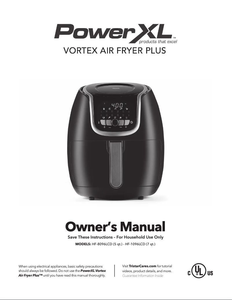Page 1 de la notice Manuel utilisateur PowerXL Vortex Air Fryer Plus HF-1096LCD
