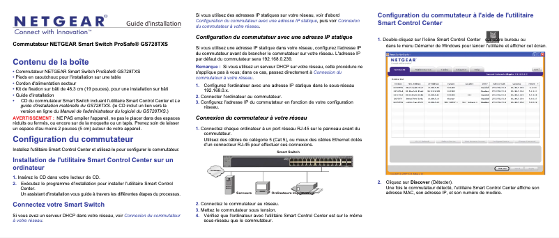Page 1 de la notice Guide d'installation Netgear ProSafe GS728TXS