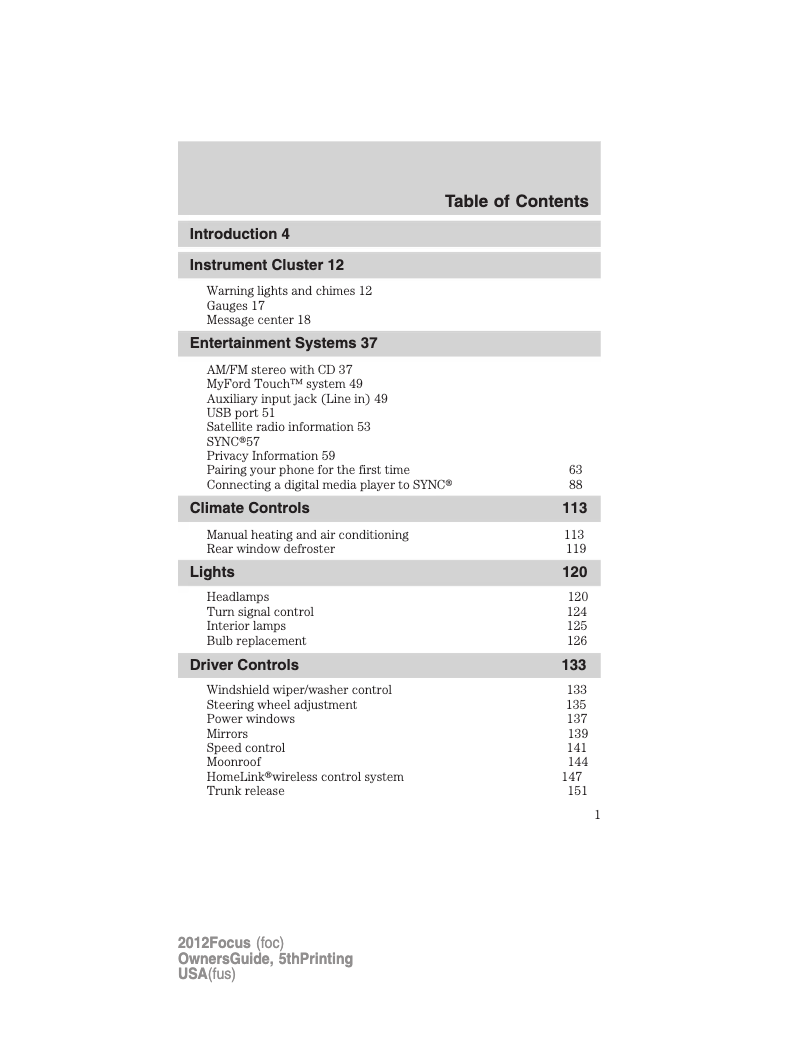 Page n°1 - Manuel utilisateur Ford Focus (2012)