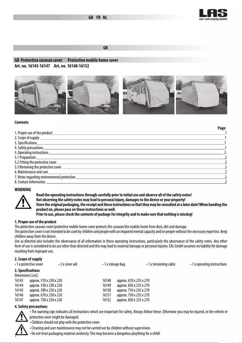 Page 1 de la notice Manuel utilisateur EAL 16149
