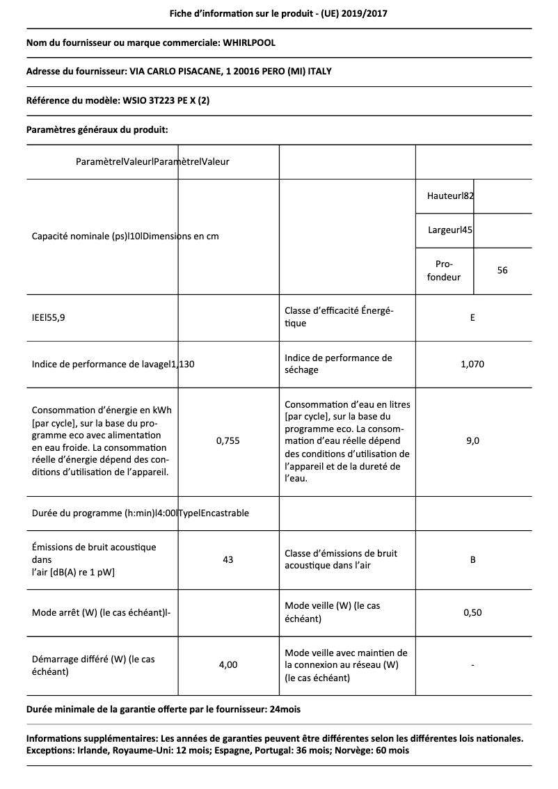 Image de la première page du manuel de l'appareil WSIO 3T223 PE X