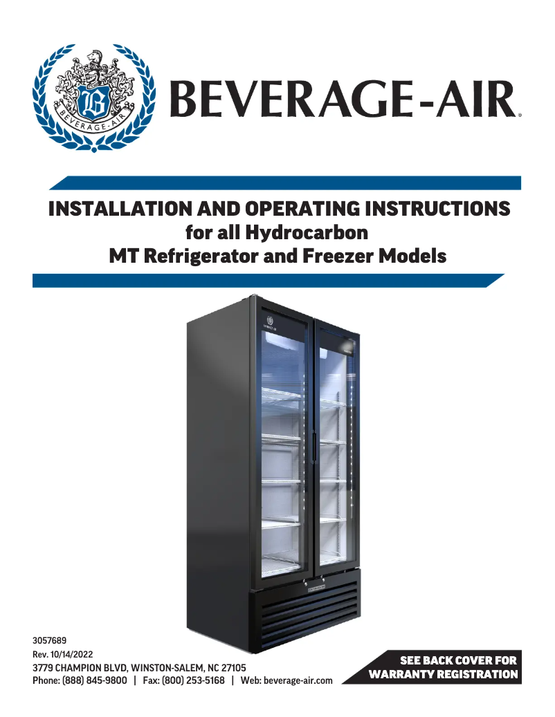 Page 1 de la notice Manuel utilisateur Beverage-Air MT10
