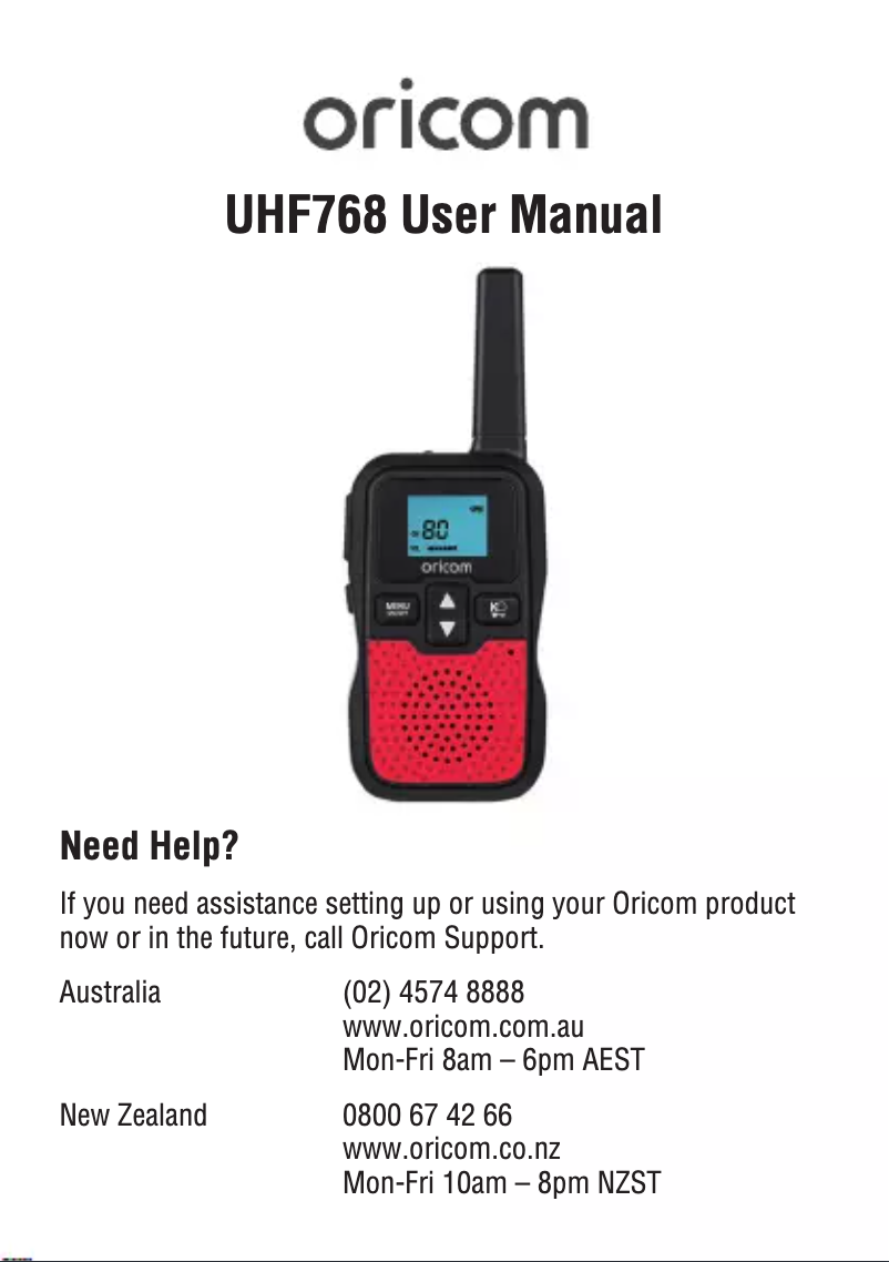 Page 1 de la notice Manuel utilisateur Oricom UHF768