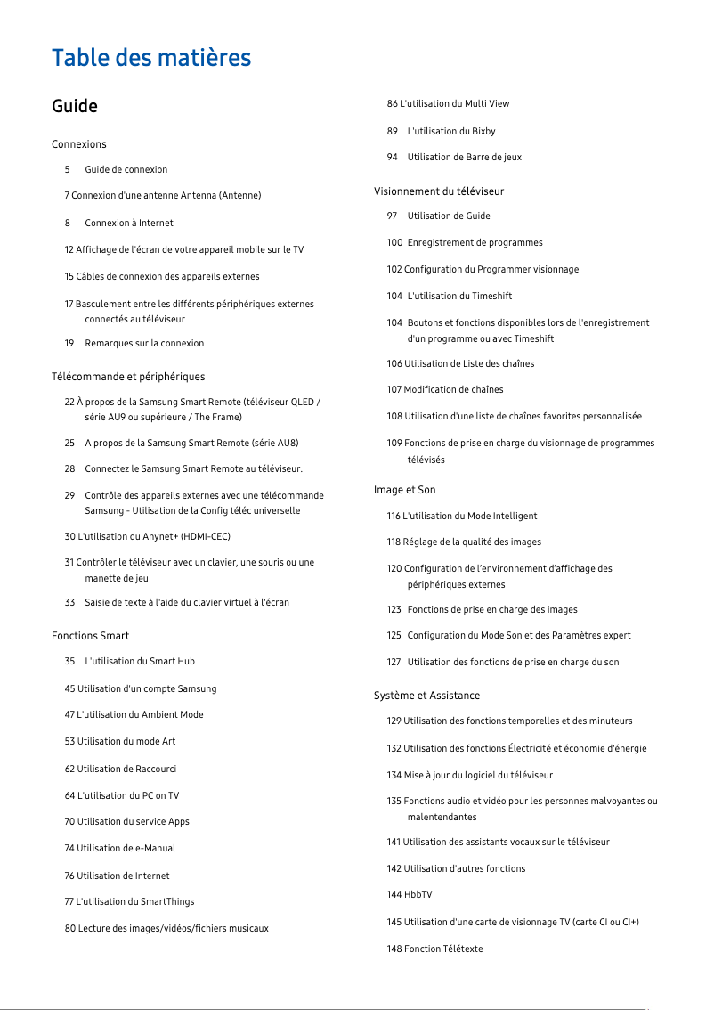 Page 1 de la notice Manuel utilisateur Samsung 65AU7105