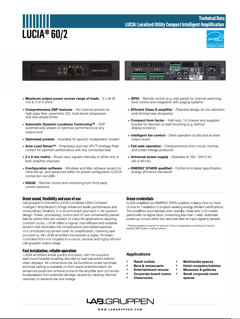 Page n°1 - Manuel utilisateur Lab Gruppen LUCIA 60/2