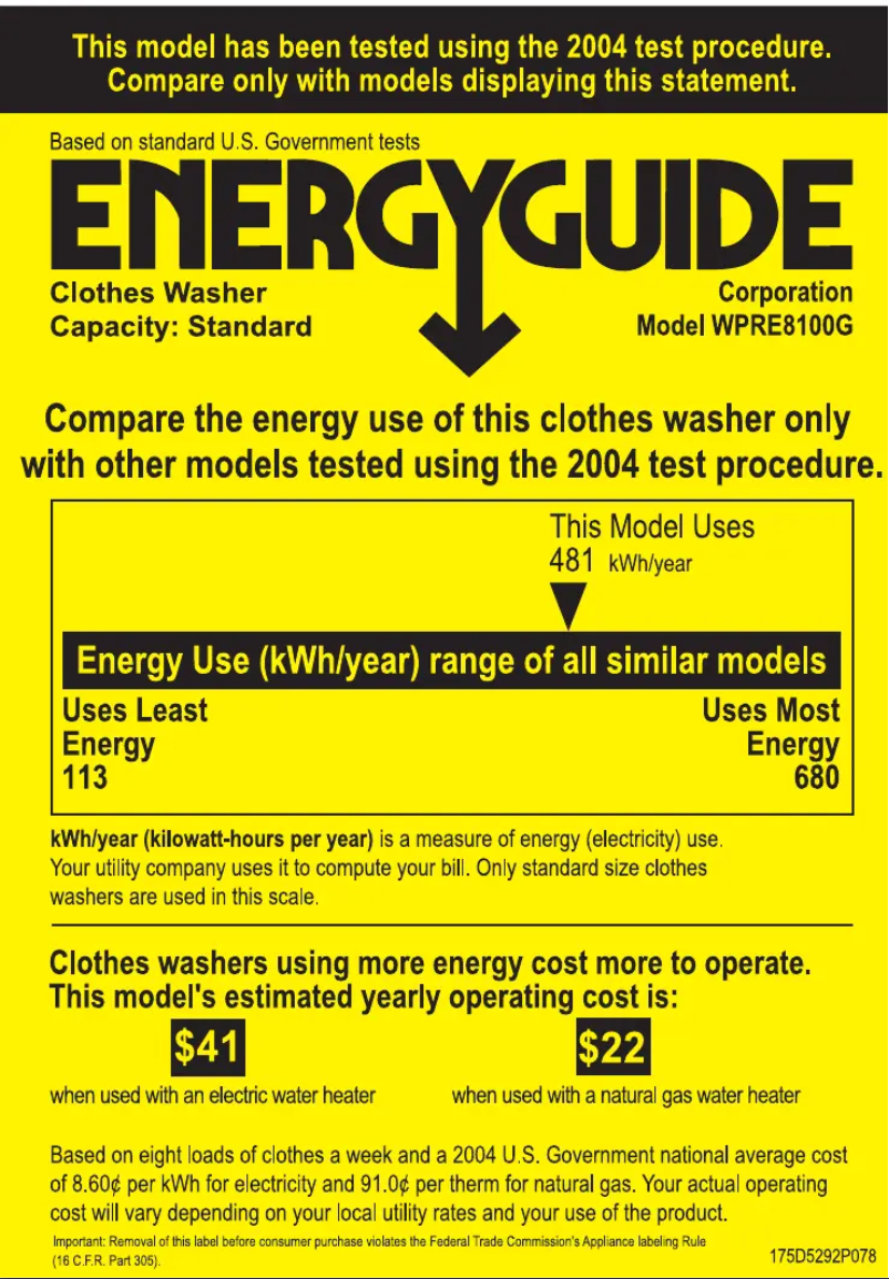 Image de la première page du manuel de l'appareil Profile WPRE8100GWT
