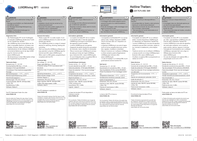 Page n°1 - Manuel utilisateur Theben LUXORliving RF1
