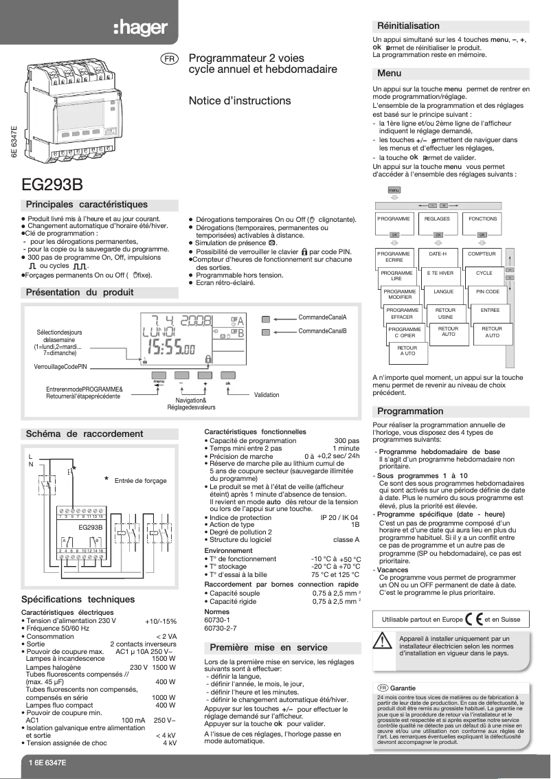 Page n°1 - Manuel utilisateur Hager EG293B