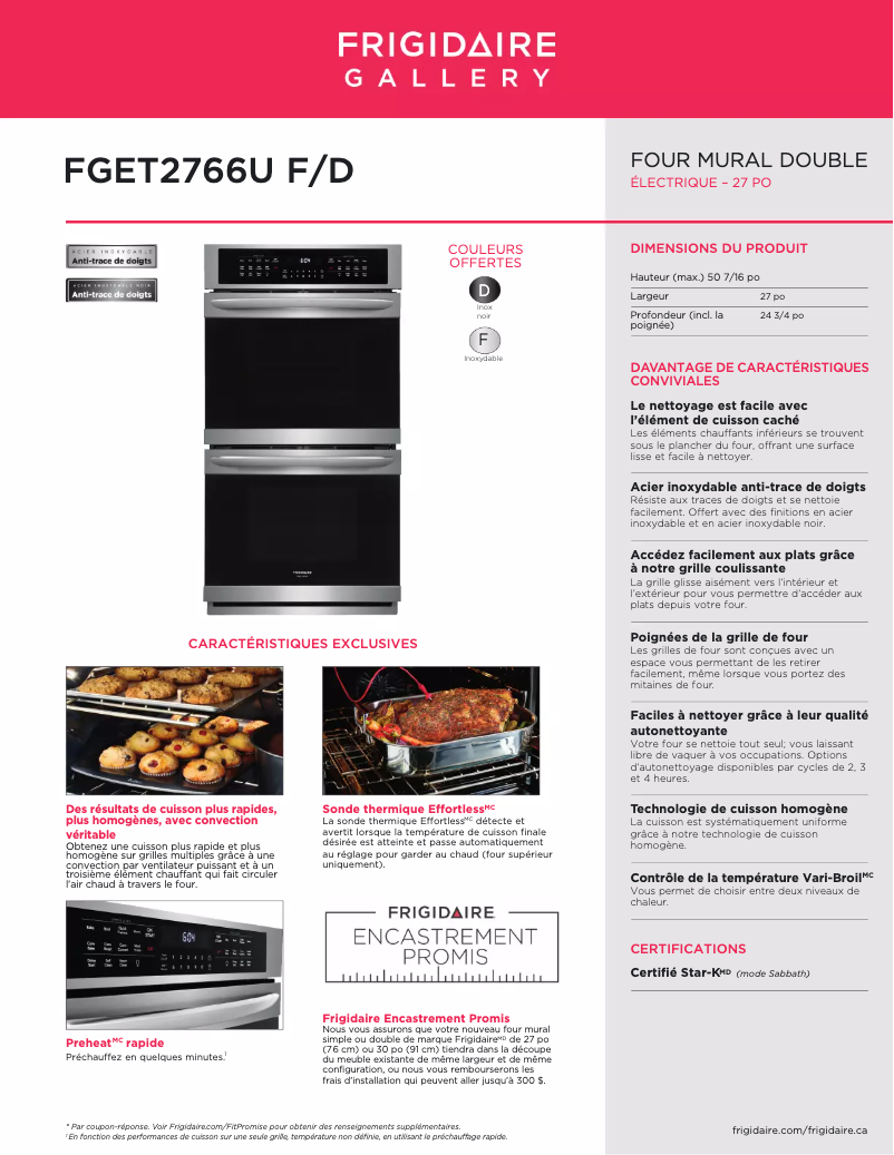 Page n°1 - Fiche technique Frigidaire FGET2766UF