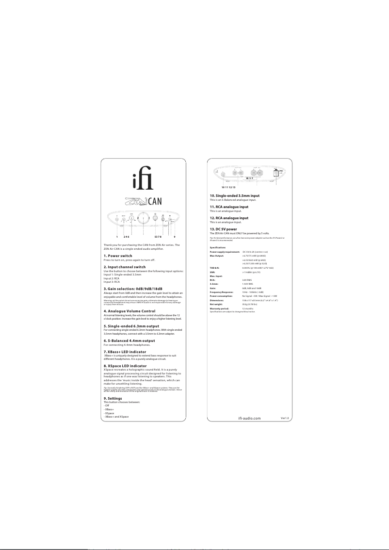 Page 1 de la notice Manuel utilisateur iFi Audio ZEN Air CAN