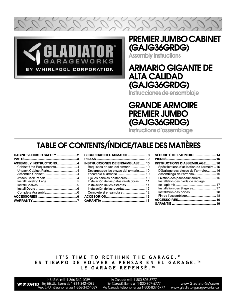 Page 1 de la notice Guide d'installation Gladiator Ready-to-Assemble All-Season GearCloset