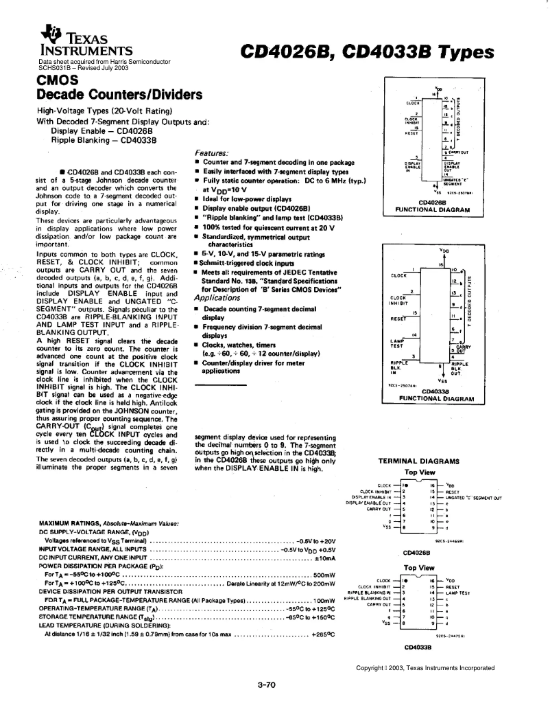 Page 1 de la notice Manuel utilisateur Texas Instruments CD4026BE