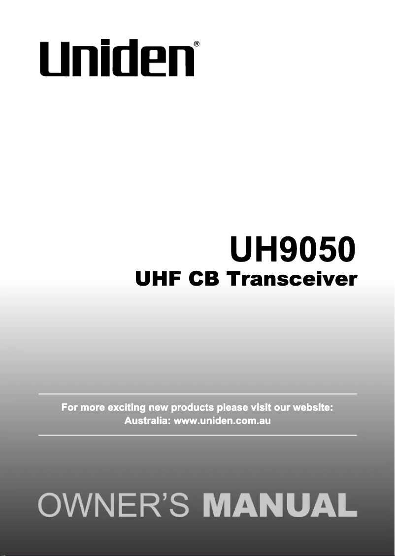 Page n°1 - Manuel utilisateur Uniden UH9050