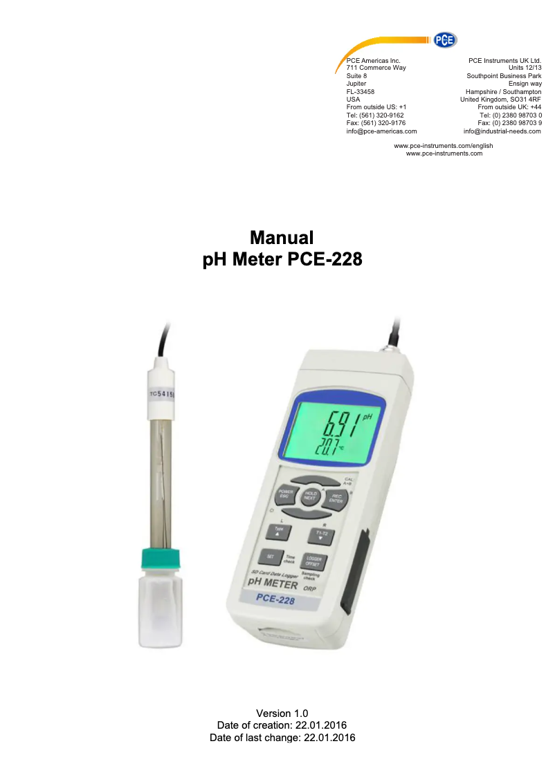 Page n°1 - Manuel utilisateur PCE Instruments PCE-228M