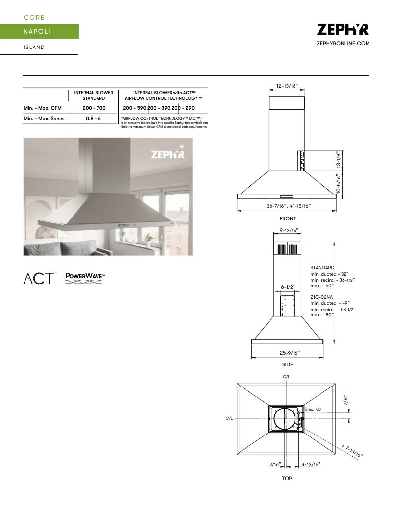 Page n°1 - Fiche technique Zephyr Napoli ZNA-E42DS