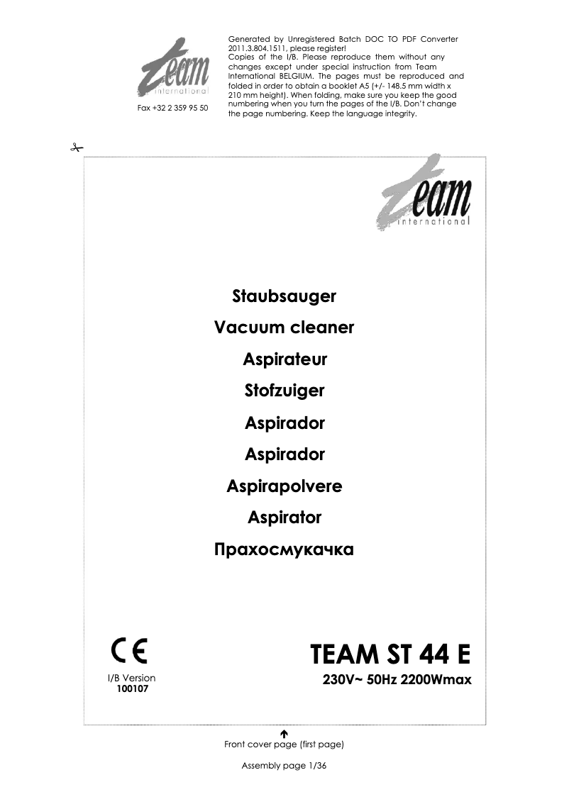 Página 1 del manual Manual de usuario Team ST 44