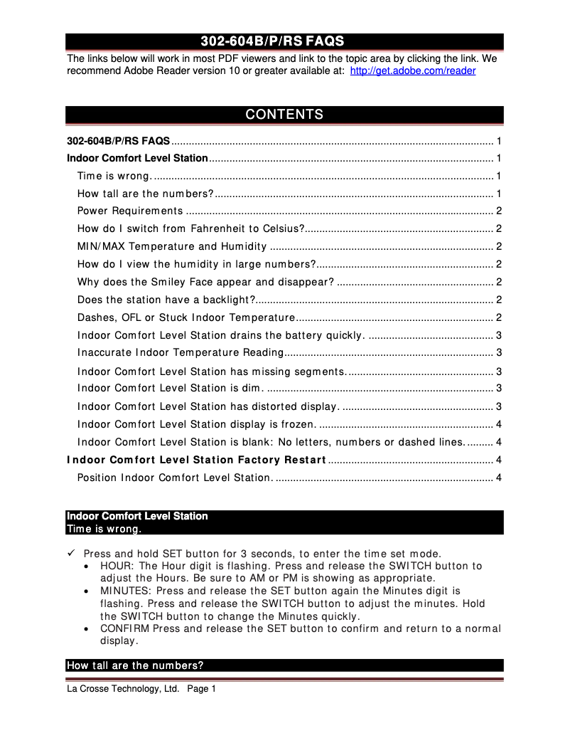 Page n°1 - FAQ La Crosse Technology 302-604P
