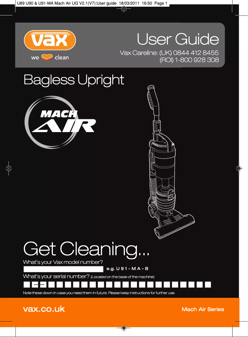 Página 1 del manual Manual de usuario Vax Mach Air U89-MA-PF