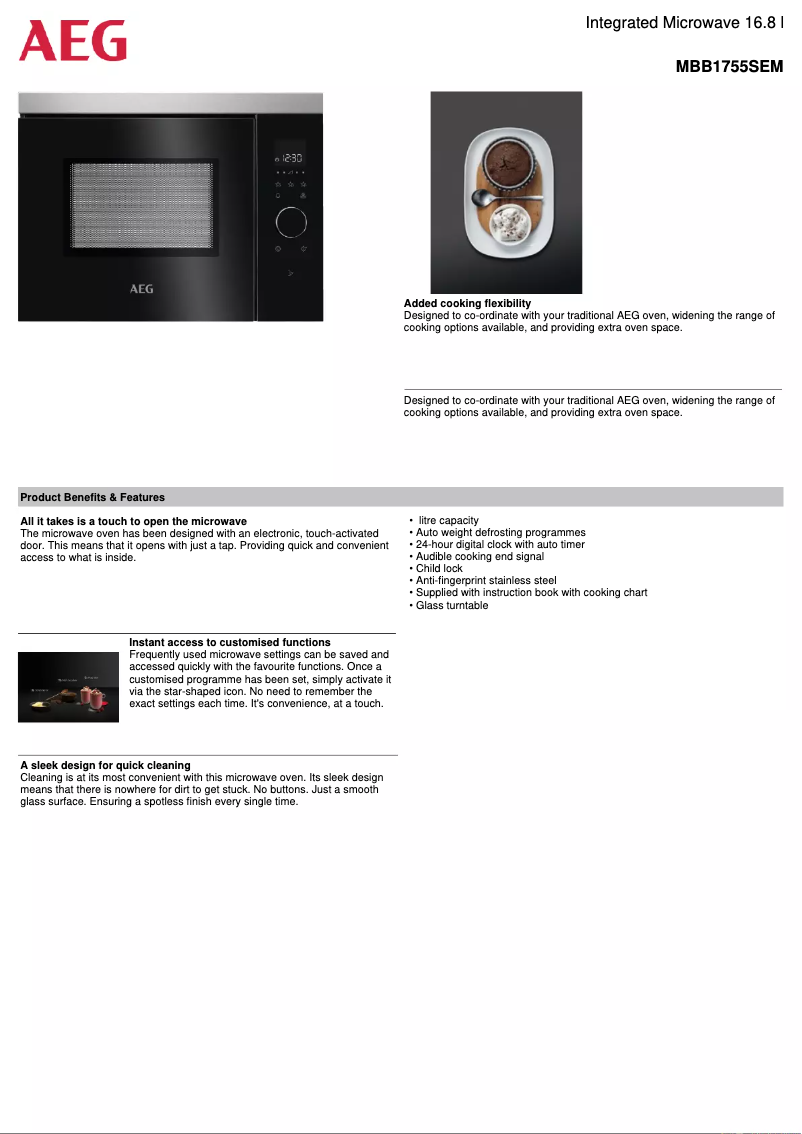 Page 1 de la notice Fiche technique AEG MBB1755SEM