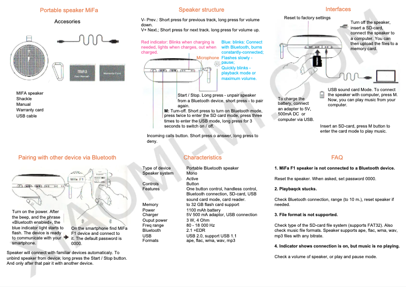 Page 1 de la notice Manuel utilisateur Xiaomi MiFa