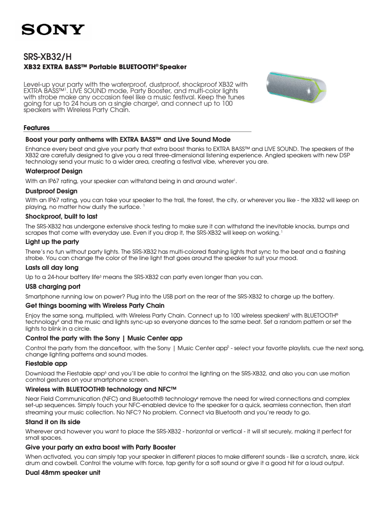 Image de la première page du manuel de l'appareil SRS-XB22