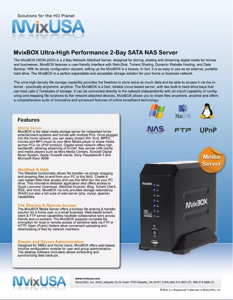 Page n°1 - Manuel utilisateur MvixUSA WDN-2000