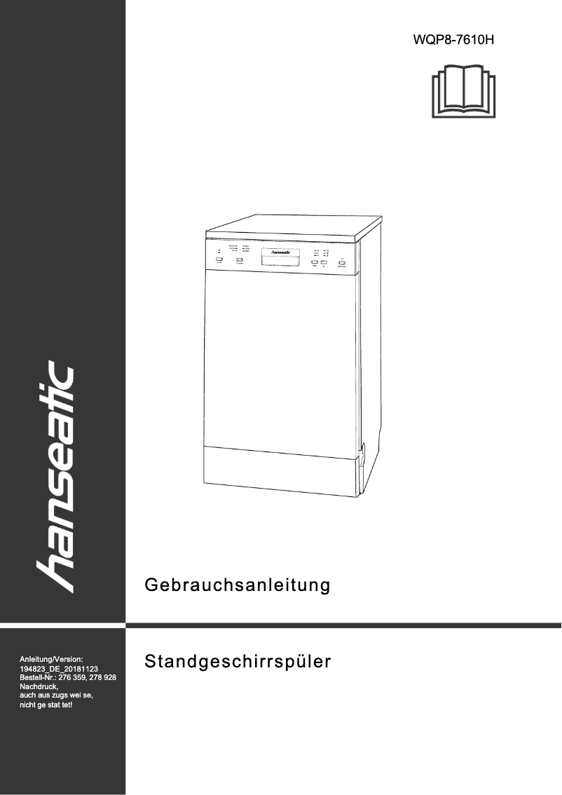 Page 1 de la notice Manuel utilisateur Hanseatic WQP8-7610H