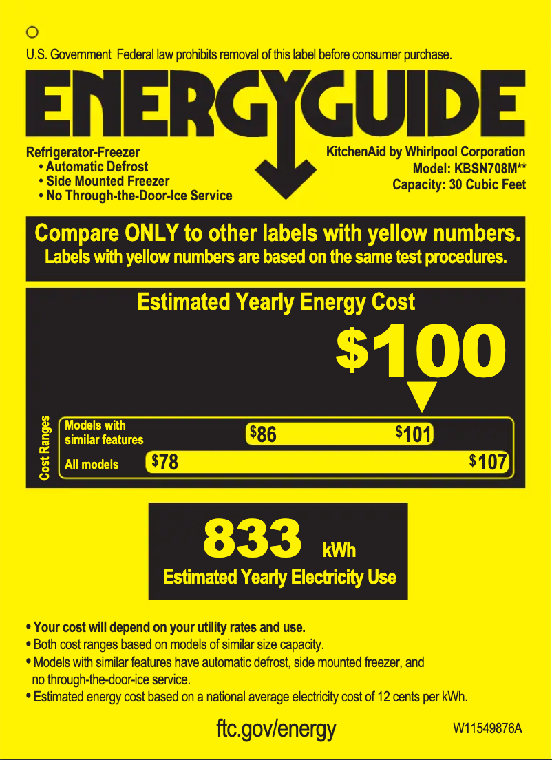 Page 1 de la notice Label énergétique KitchenAid KBSN708MPS