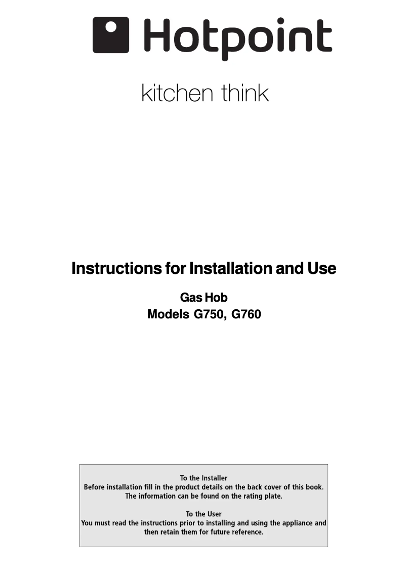 Page n°1 - Manuel utilisateur Hotpoint G750TX