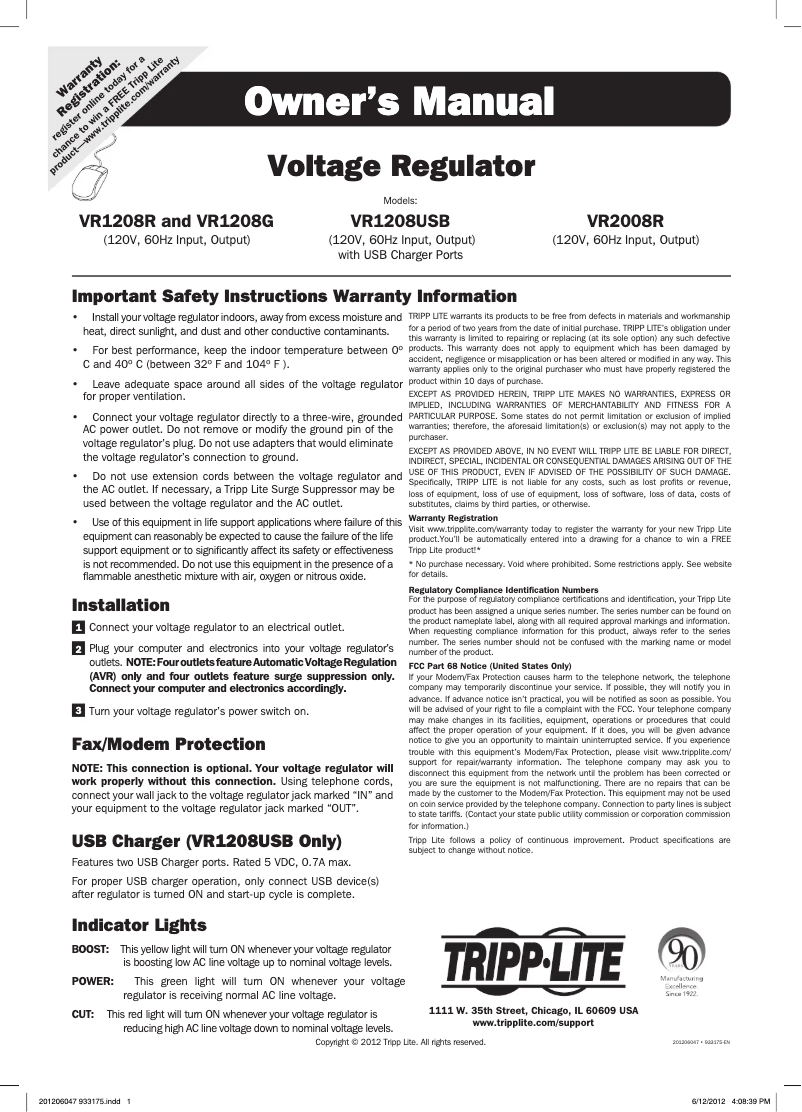 Image de la première page du manuel de l'appareil VR1208R