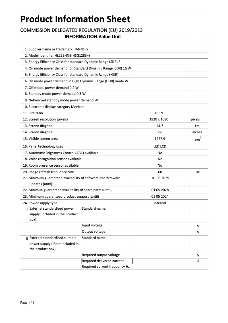 Page n°1 - Manuel utilisateur Hannspree HL 225 HNB