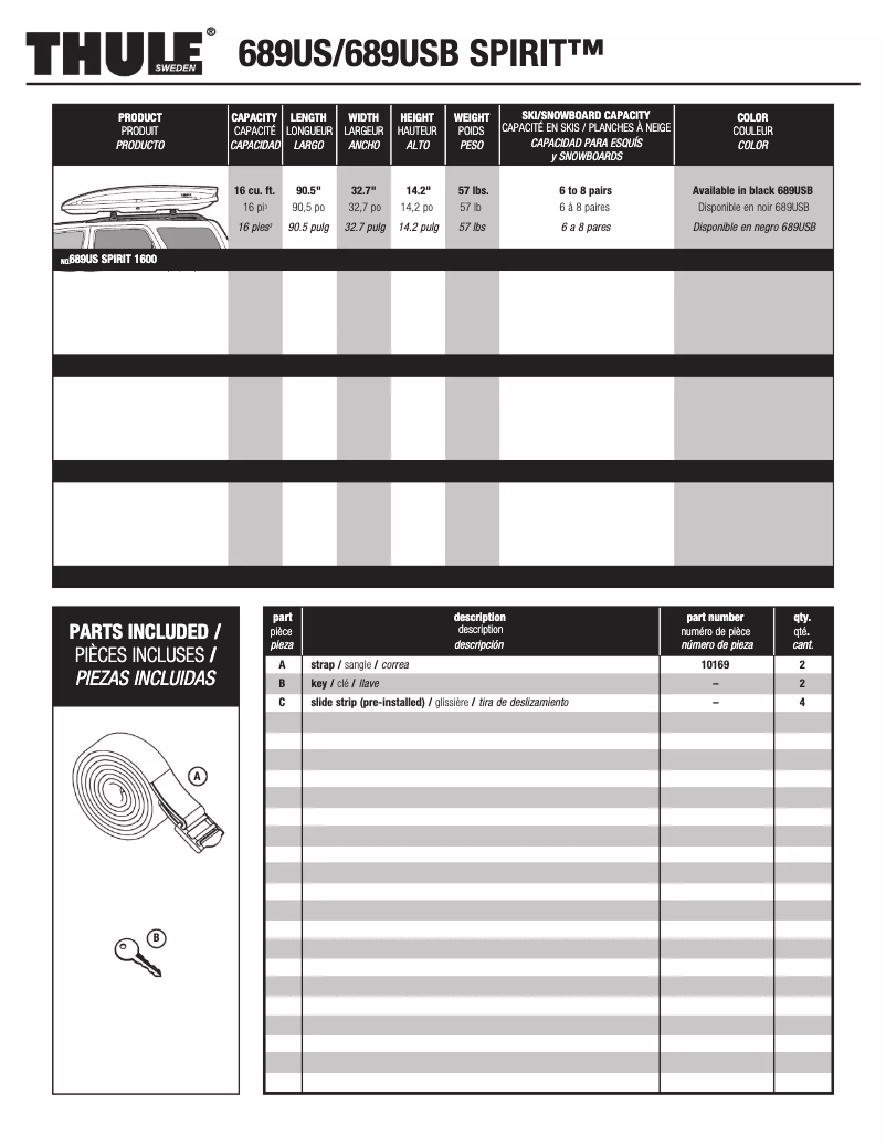 Página 1 del manual Manual de usuario Thule Spirit 1600 689US