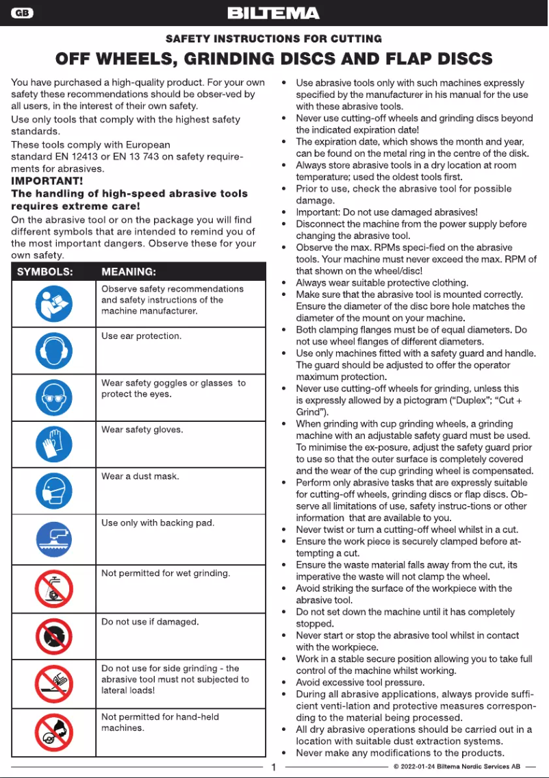 Page 1 de la notice Manuel utilisateur Biltema 19-384