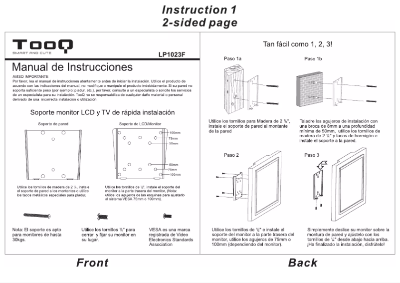 Page 1 de la notice Manuel utilisateur TooQ LP1023F