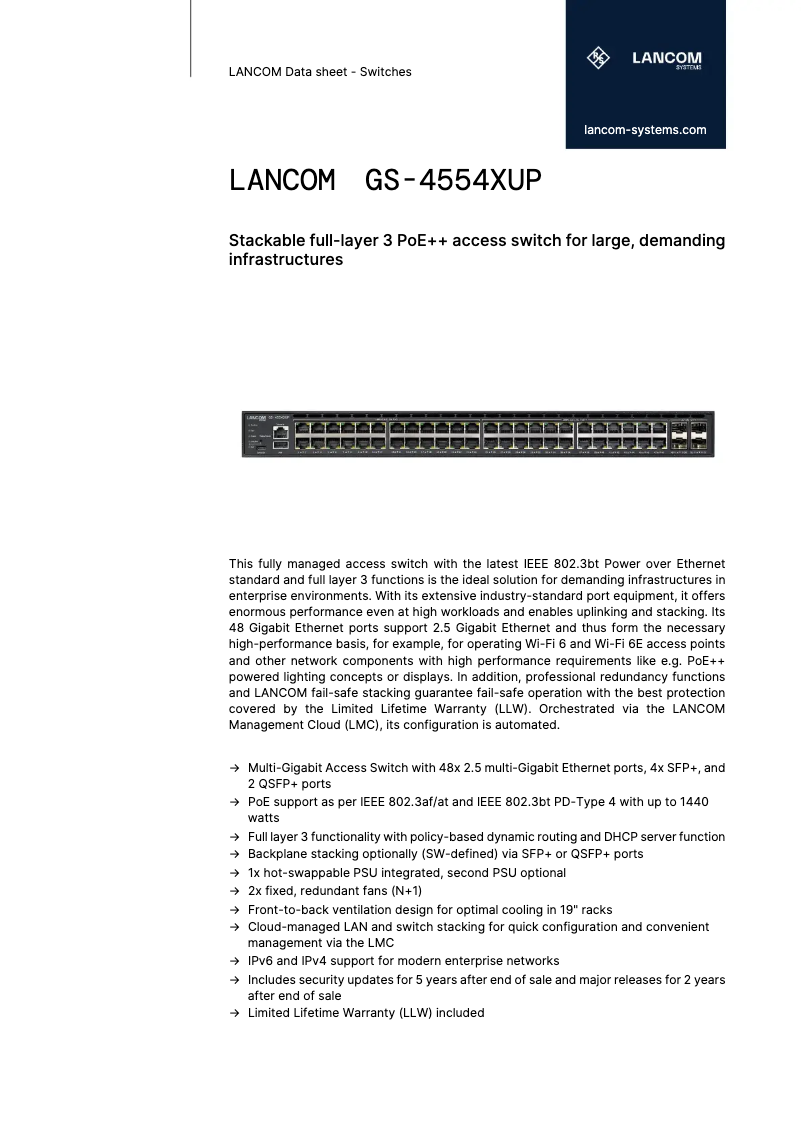 Page n°1 - Fiche technique Lancom GS-4554XUP