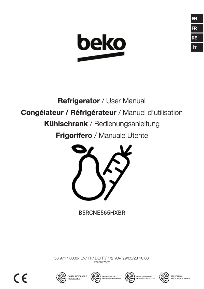 Image de la première page du manuel de l'appareil B5RCNE565HXBR