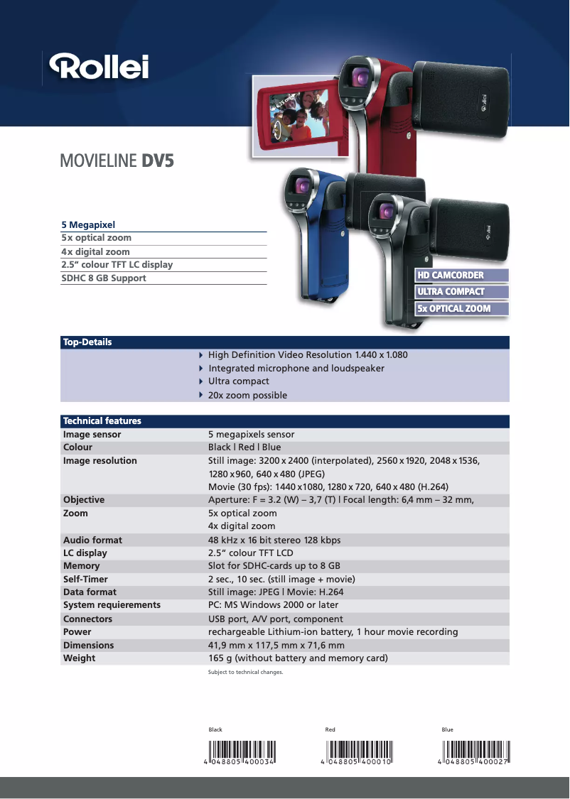 Page n°1 - Manuel utilisateur Rollei Movieline DV5